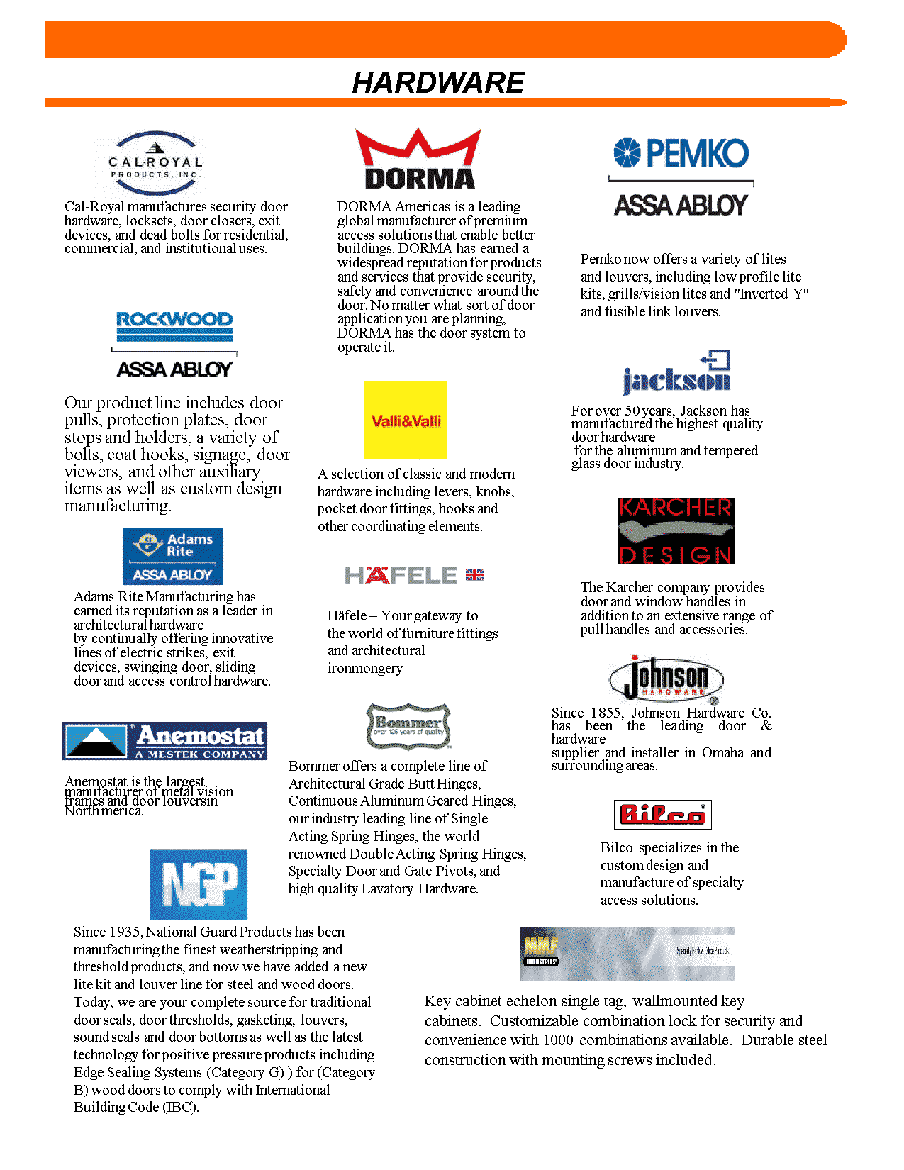 Door and Hardware Specialties Products Page